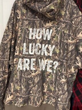 Boys Lie Women’s Camo Hoodie with White Graphic